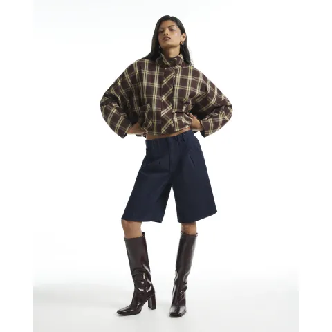 River Island Mid Rise Pleat Front Denim Jorts