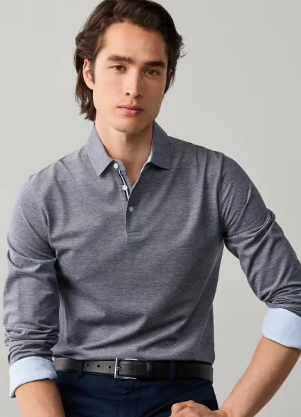 Hackett Classic Fit Long Sleeve Oxford Pique Polo