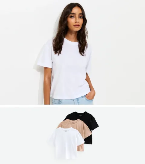 Women's Brown Pack Of 3 Boxy T-Shirts