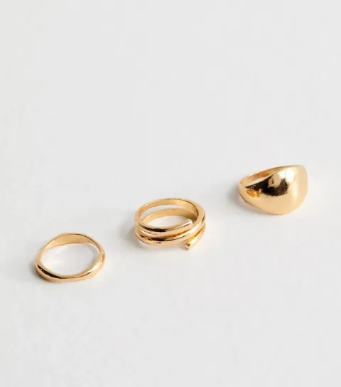 Pack of 3 Gold Tone Sleek Chunky Rings