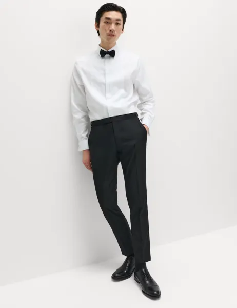 Marks & Spencer Regular Fit Cotton Dress Shirt with Bow Tie White