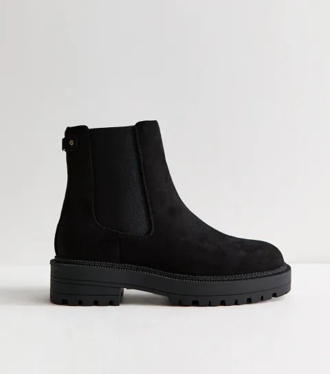 New Look Women's Black Faux Suede Chunky Sole Chelsea Ankle Boots Vegan