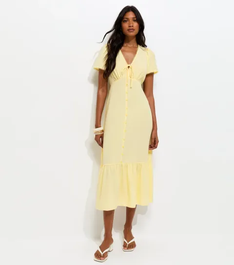 New Look Women's Light Blue Button Through Tea Midi Dress