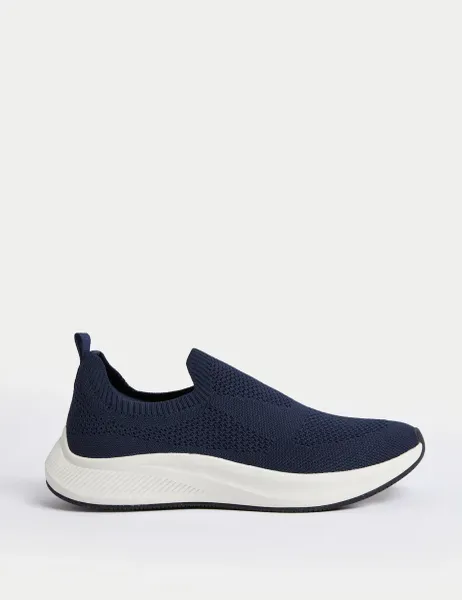 Marks & Spencer Knitted Slip On Trainers Navy Mix