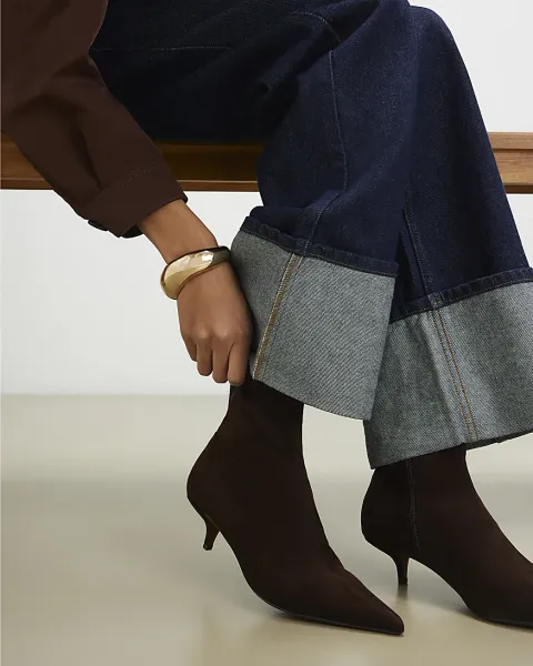 River Island Faux Suede Pointed Toe Sock Boots