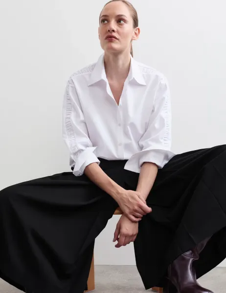 Jaeger Pleated Wide Leg Culottes with Wool Black