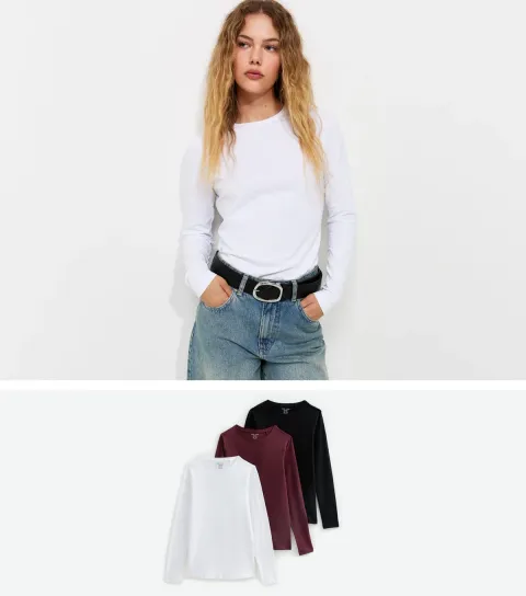 New Look Women's Pack Of 3 Cotton Long Sleeve Tops