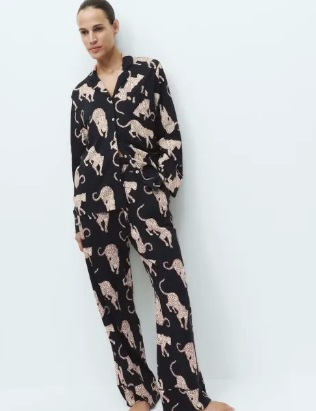 Marks & Spencer Cotton Modal Printed Revere Pyjama Set Navy Mix
