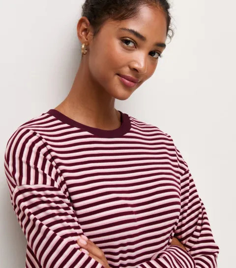 Women's Red Cosy Stripe Jersey Sweatshirt
