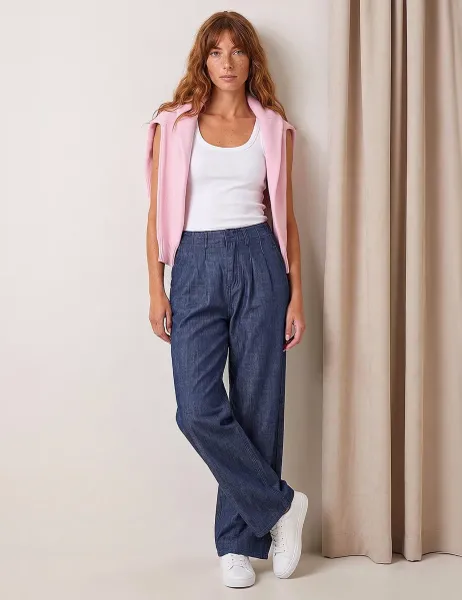 Roman Cotton Rich Pleated Wide Leg Jeans Denim Mix
