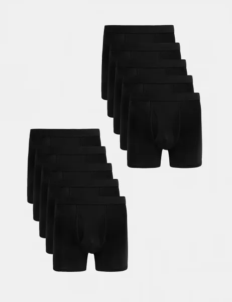 Marks & Spencer 10 Pack Cotton Rich Cool & Fresh Trunks Black