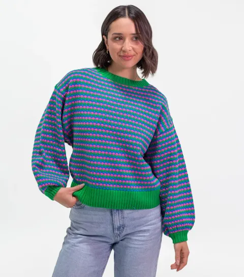 Sunshine Soul Women's Multicolour Geometric Stripe Knitted Jumper