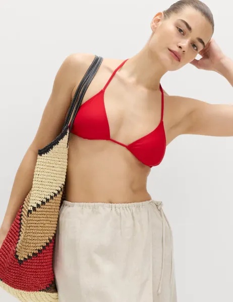 Marks & Spencer Padded Halterneck Triangle Bikini Top Lacquer Red