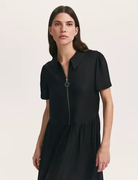 Finery London Zip Up Midi Shirt Dress Black