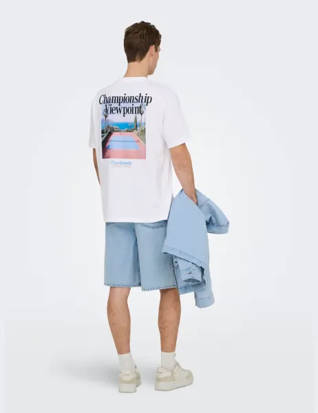 Only & Sons Pure Cotton Palm Courts T-Shirt White Mix