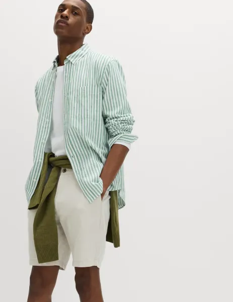 Marks & Spencer Linen Cotton Blend Striped Shirt Green Mix