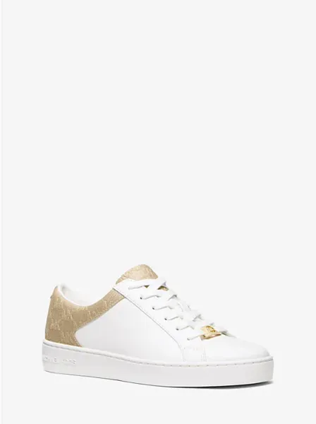 Keaton Leather and Glitter Logo Embossed Sneaker
