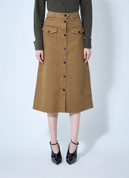 Saint Laurent Cotton Serge Midi Skirt