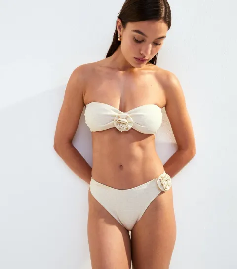 Women's Cream Rose Applique Bikini Bottoms