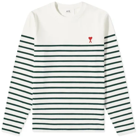 AMI Long Sleeve Small A Heart Striped T-Shirt