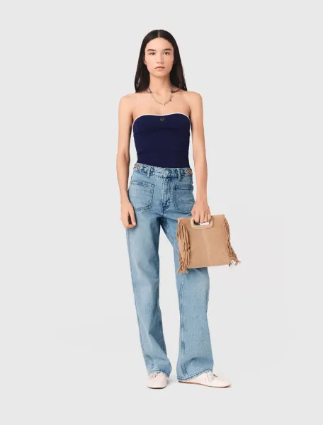 Contrast-knit bustier top
