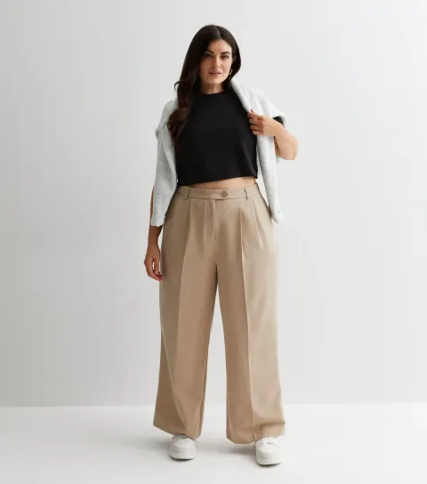 Women's Plus Size Camel Tailored Wide Leg Trousers Curves