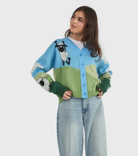 Women's Blue Shaun The Sheep Knitted Cardigan