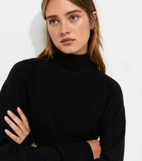 Women's Black High Neck Batwing Sleeve Knitted Jumper