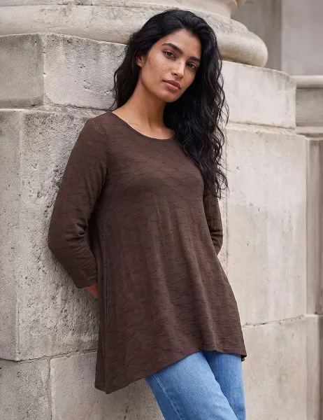 Roman Textured Collared Top Chocolate