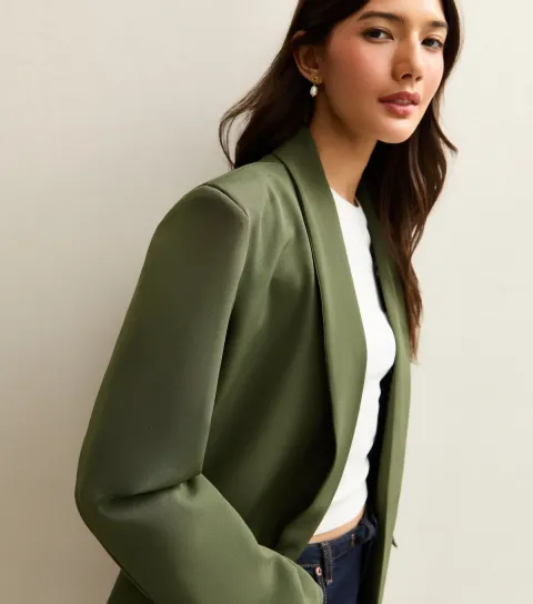Women's Khaki Contrast Trim Check Blazer