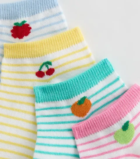 Pack of 4 Multicolour Striped Fruit Detail Trainer Socks