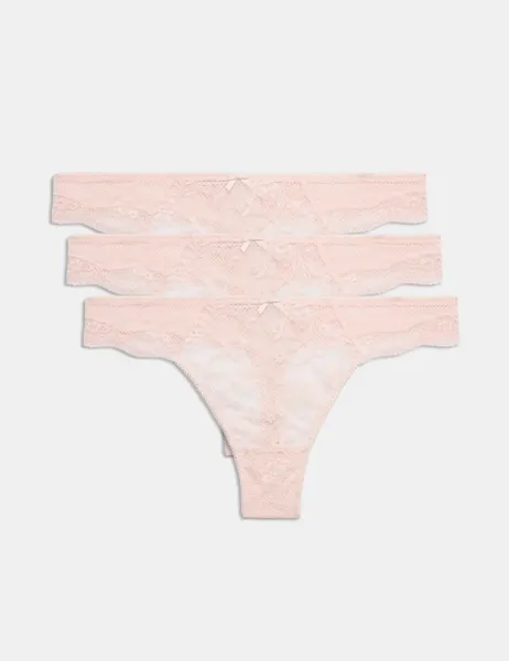 Marks & Spencer 3pk Jasmine Lace Thongs Soft Coral