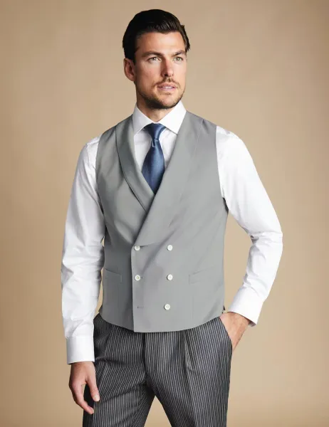Charles Tyrwhitt Pure Wool Double Breasted Waistcoat Light Grey
