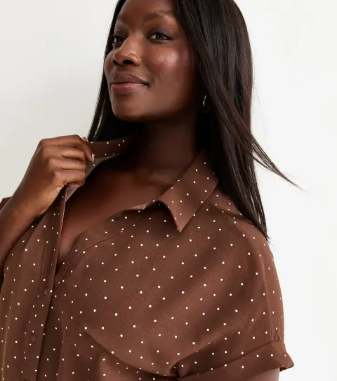 Women's Plus Size Brown Spot Print Shirt Curves