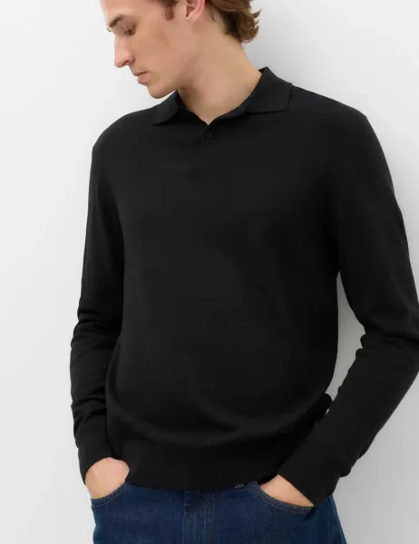 Marks & Spencer Pure Cotton Regular Fit Knitted Polo Shirt Black
