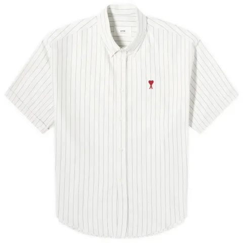 Boxy Fit Heart Short Sleeve Stripe Shirt