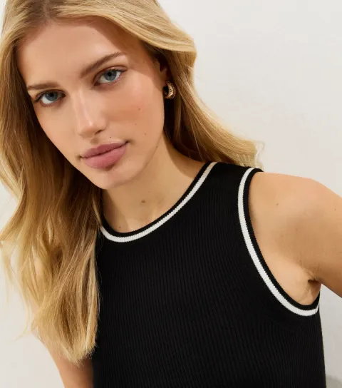 New Look Women's Black Ribbed Contrast Tipping Vest