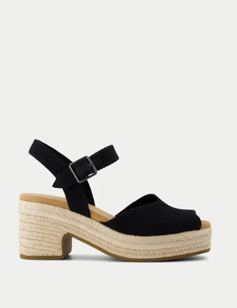 TOMS Ankle Strap Block Heel Peep Toe Sandals Black