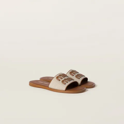 Canvas and leather slides