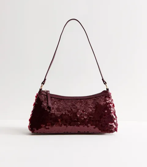 Dark Burgundy Sequin Embellished Shoulder Bag