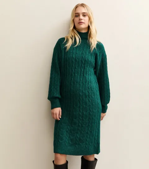 Women's Dark Green High Neck Jumper Dress