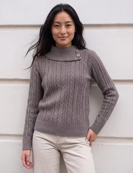 Roman Cable Knit Button Detail Jumper Taupe