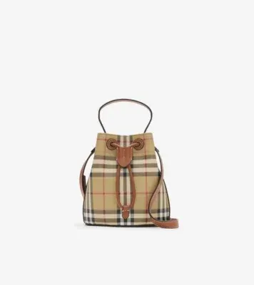 Mini Check Bucket Bag in Archive beige/briar brown