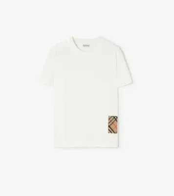 Check Cashmere Patch Cotton T-shirt in Chalk white