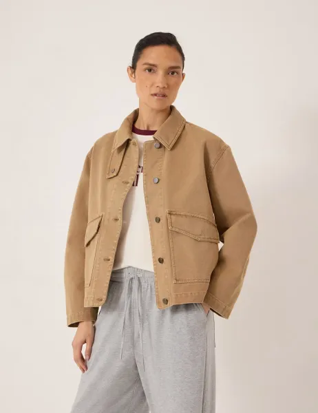 HUSH Pure Cotton Funnel Neck Utility Jacket Stone