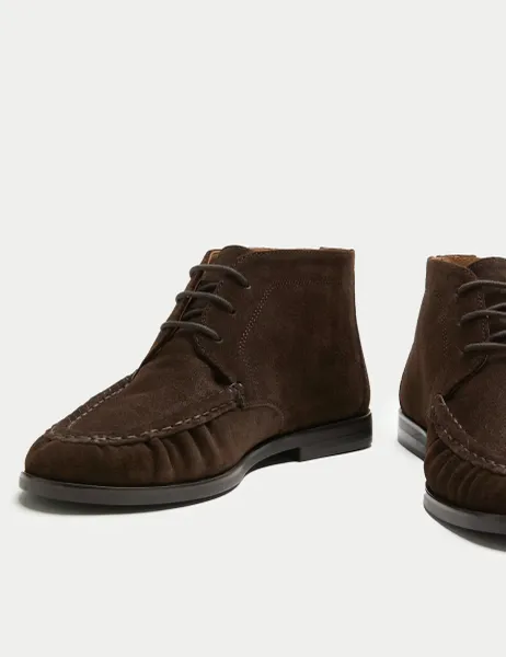 Marks & Spencer Suede Ruched Lace Up Boots Chocolate