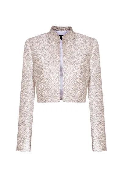 Ivory and Taupe Printed Silk/Wool Short Jacket - Hermione