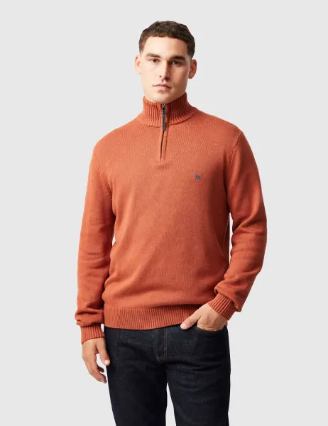 Rodd & Gunn Merrick Bay Pure Cotton Half Zip Jumper Dark Orange
