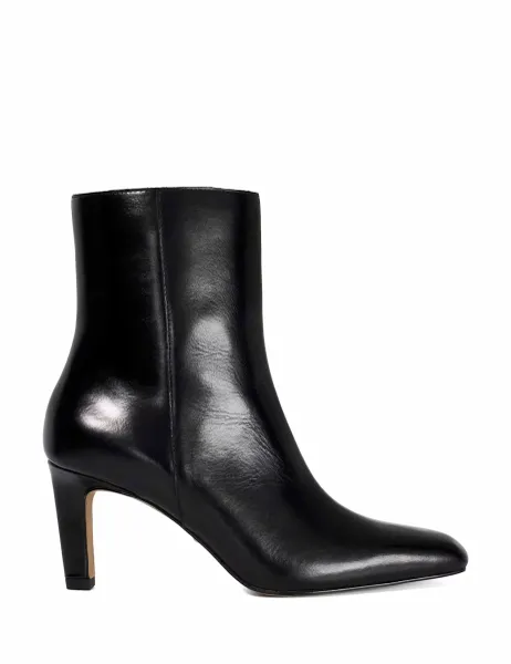 Dune London Leather Square Toe Stiletto Heel Boots Black