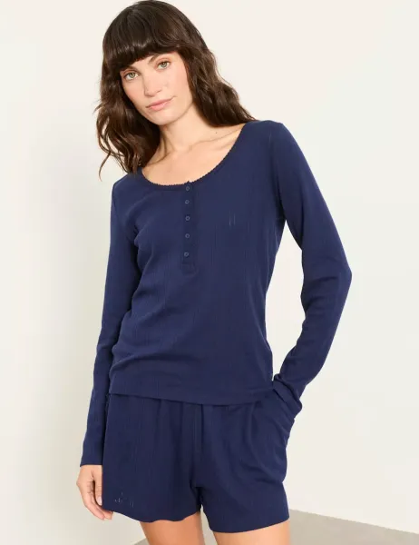 FatFace Pure Cotton Pyjama Top Navy
